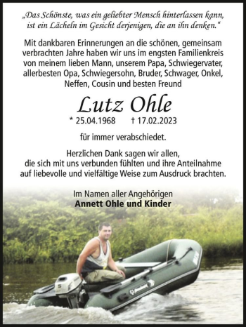 Traueranzeige von Lutz Ohle  von Magdeburger Volksstimme