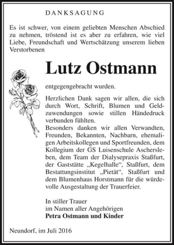 Traueranzeige von Lutz Ostmann  von Magdeburger Volksstimme
