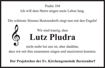 Traueranzeige von Lutz Pludra  von Magdeburger Volksstimme