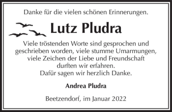 Traueranzeige von Lutz Pludra  von Magdeburger Volksstimme