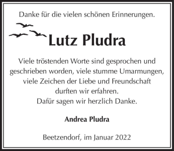 Traueranzeige von Lutz Pludra  von Magdeburger Volksstimme