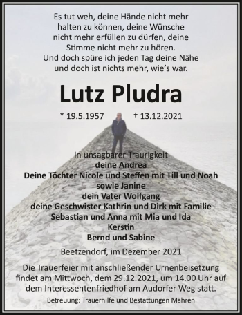 Traueranzeige von Lutz Pludra  von Magdeburger Volksstimme