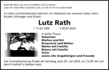 Traueranzeige von Lutz Rath  von Magdeburger Volksstimme