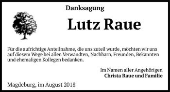 Traueranzeige von Lutz Raue  von Magdeburger Volksstimme