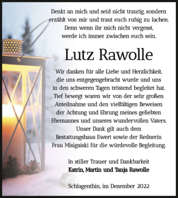 Traueranzeige von Lutz Rawolle  von Magdeburger Volksstimme