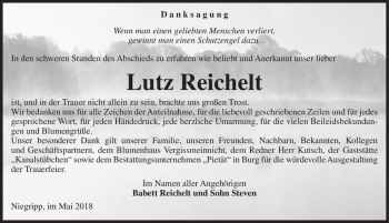 Traueranzeige von Lutz Reichelt  von Magdeburger Volksstimme
