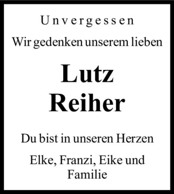 Traueranzeige von Lutz Reiher  von Magdeburger Volksstimme