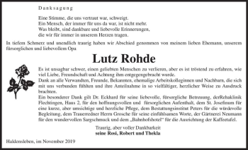 Traueranzeige von Lutz Rohde  von Magdeburger Volksstimme