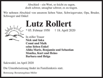 Traueranzeige von Lutz Rollert  von Magdeburger Volksstimme