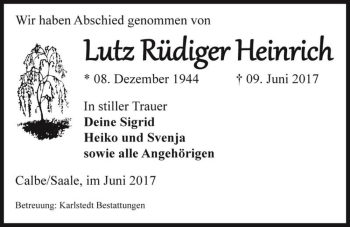 Traueranzeige von Lutz Rüdiger Heinrich  von Magdeburger Volksstimme