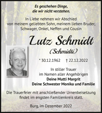 Traueranzeige von Lutz Schmidt (Schmidti)  von Magdeburger Volksstimme