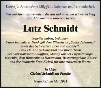 Traueranzeige von Lutz Schmidt  von Magdeburger Volksstimme