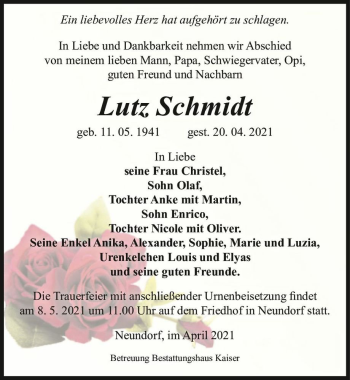 Traueranzeige von Lutz Schmidt  von Magdeburger Volksstimme