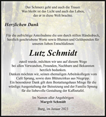 Traueranzeige von Lutz Schmidt  von Magdeburger Volksstimme