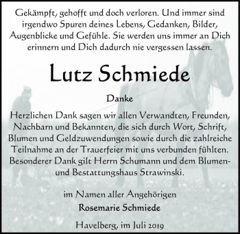 Traueranzeige von Lutz Schmiede  von Magdeburger Volksstimme