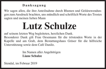 Traueranzeige von Lutz Schulze  von Magdeburger Volksstimme