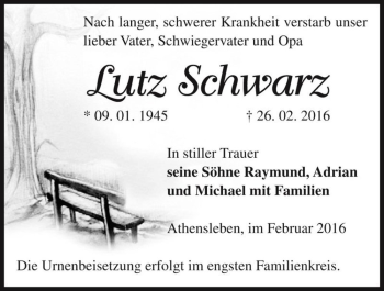 Traueranzeige von Lutz Schwarz  von Magdeburger Volksstimme