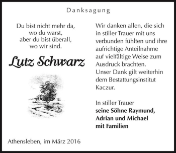 Traueranzeige von Lutz Schwarz  von Magdeburger Volksstimme