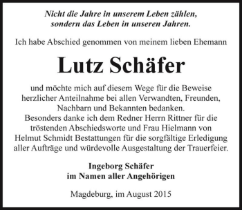 Traueranzeige von Lutz Schäfer  von Magdeburger Volksstimme