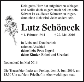 Traueranzeige von Lutz Schöneck  von Magdeburger Volksstimme