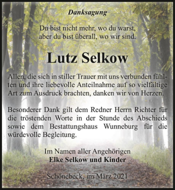 Traueranzeige von Lutz Selkow  von Magdeburger Volksstimme