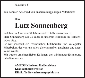 Traueranzeige von Lutz Sonnenberg  von Magdeburger Volksstimme