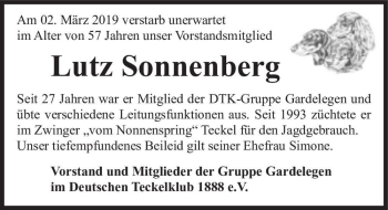 Traueranzeige von Lutz Sonnenberg  von Magdeburger Volksstimme