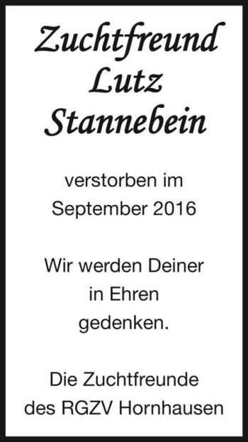 Traueranzeige von Lutz Stannebein  von Magdeburger Volksstimme