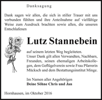 Traueranzeige von Lutz Stannebein  von Magdeburger Volksstimme
