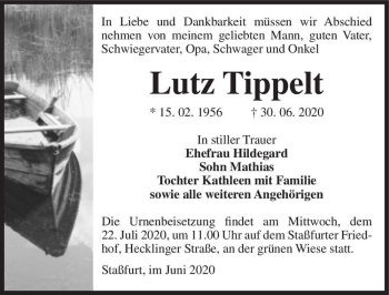Traueranzeige von Lutz Tippelt  von Magdeburger Volksstimme