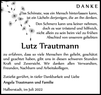 Traueranzeige von Lutz Trautmann  von Magdeburger Volksstimme