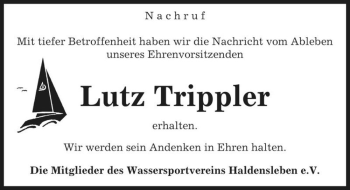 Traueranzeige von Lutz Tripper  von Magdeburger Volksstimme