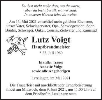 Traueranzeige von Lutz Voigt  von Magdeburger Volksstimme