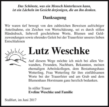 Traueranzeige von Lutz Weschke  von Magdeburger Volksstimme