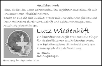 Traueranzeige von Lutz Wiedenhöft  von Magdeburger Volksstimme