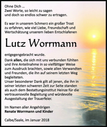 Traueranzeige von Lutz Worrmann  von Magdeburger Volksstimme