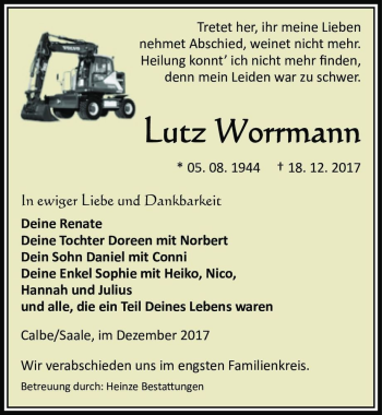 Traueranzeige von Lutz Worrmann  von Magdeburger Volksstimme