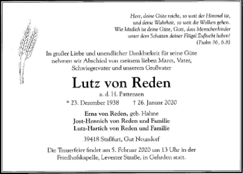 Traueranzeige von Lutz von Reden  von Magdeburger Volksstimme