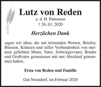 Traueranzeige von Lutz von Reden  von Magdeburger Volksstimme