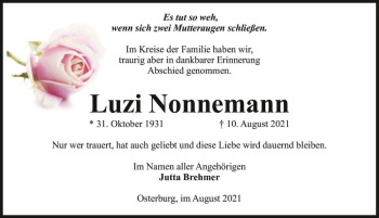 Traueranzeige von Luzi Nonnemann  von Magdeburger Volksstimme