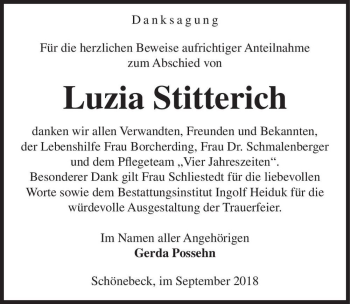 Traueranzeige von Luzia Stitterich  von Magdeburger Volksstimme