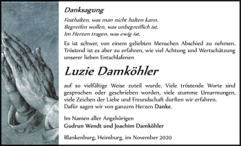 Traueranzeige von Luzie Damköhler  von Magdeburger Volksstimme