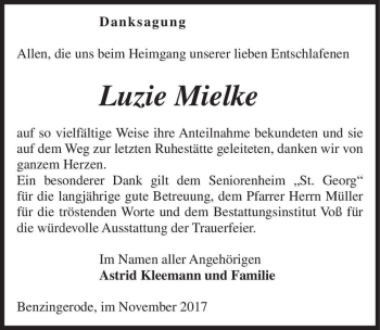 Traueranzeige von Luzie Mielke  von Magdeburger Volksstimme