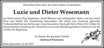 Traueranzeige von Luzie und Dieter Wesemann  von Magdeburger Volksstimme