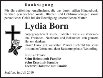 Traueranzeige von Lydia Born  von Magdeburger Volksstimme