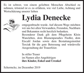 Traueranzeige von Lydia Denecke  von Magdeburger Volksstimme