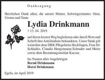 Traueranzeige von Lydia Drinkmann  von Magdeburger Volksstimme