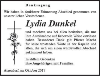Traueranzeige von Lydia Dunkel  von Magdeburger Volksstimme