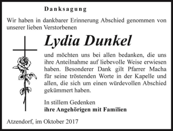 Traueranzeige von Lydia Dunkel  von Magdeburger Volksstimme