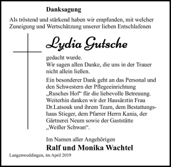 Traueranzeige von Lydia Gutsche  von Magdeburger Volksstimme